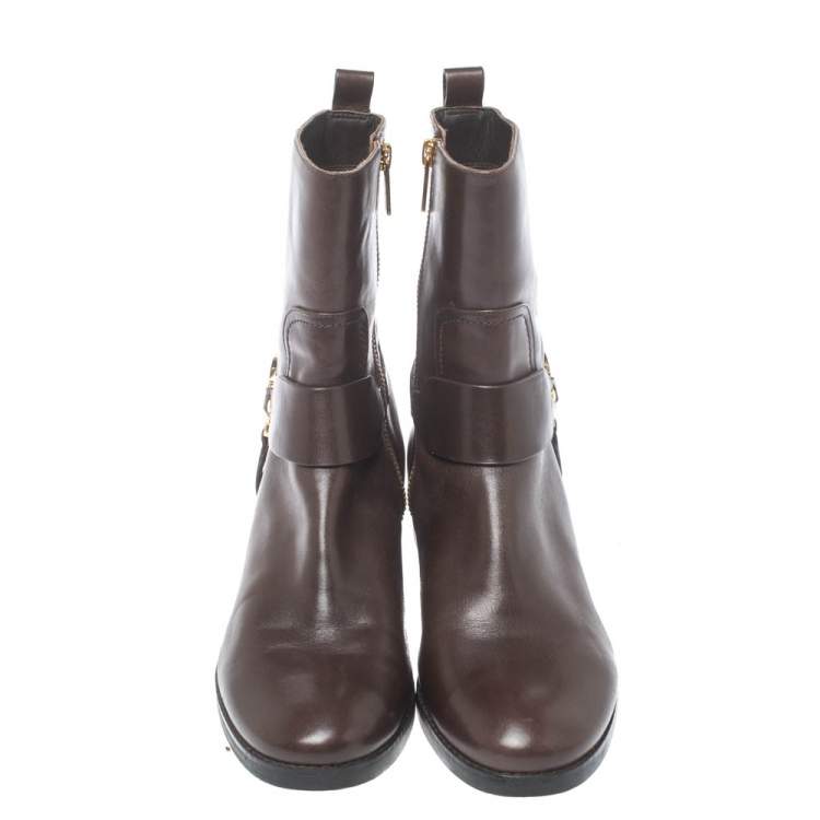 Pre Owned MICHAEL Michael Kors Brown Leather Fulton Ankle Boots Size 39