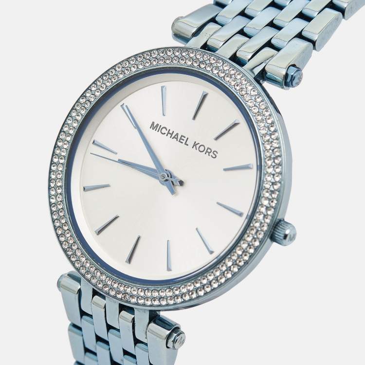 Pre Owned Michael Kors Silver Blue Ion-Plated Stainless Steel Darci Women's Wristwatch 39 mm