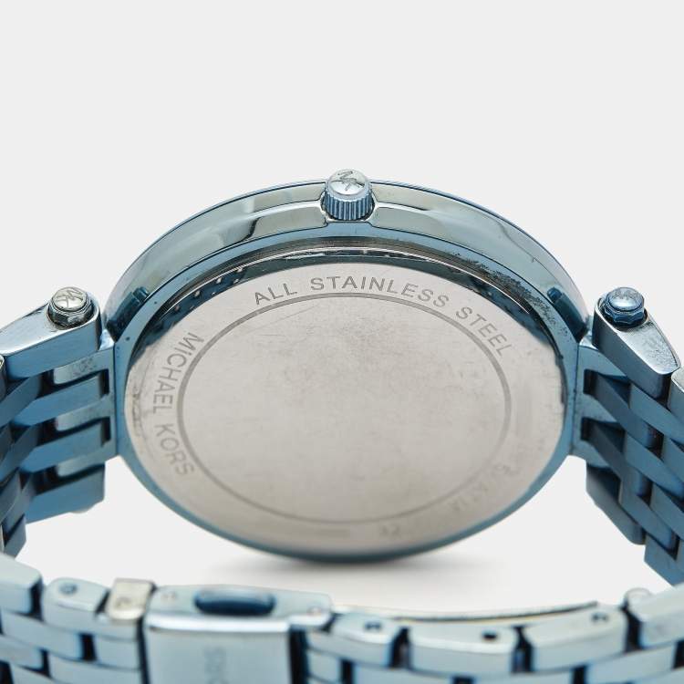 Pre Owned Michael Kors Silver Blue Ion-Plated Stainless Steel Darci Women's Wristwatch 39 mm