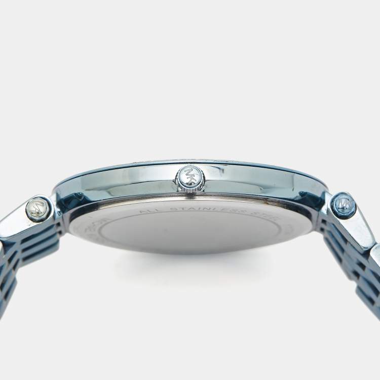 Pre Owned Michael Kors Silver Blue Ion-Plated Stainless Steel Darci Women's Wristwatch 39 mm