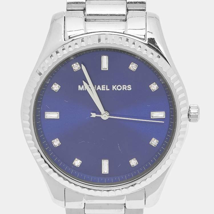 Pre Owned Michael Kors Blue Stainless Steel Blake MK3225 Unisex Wristwatch 41.50 mm
