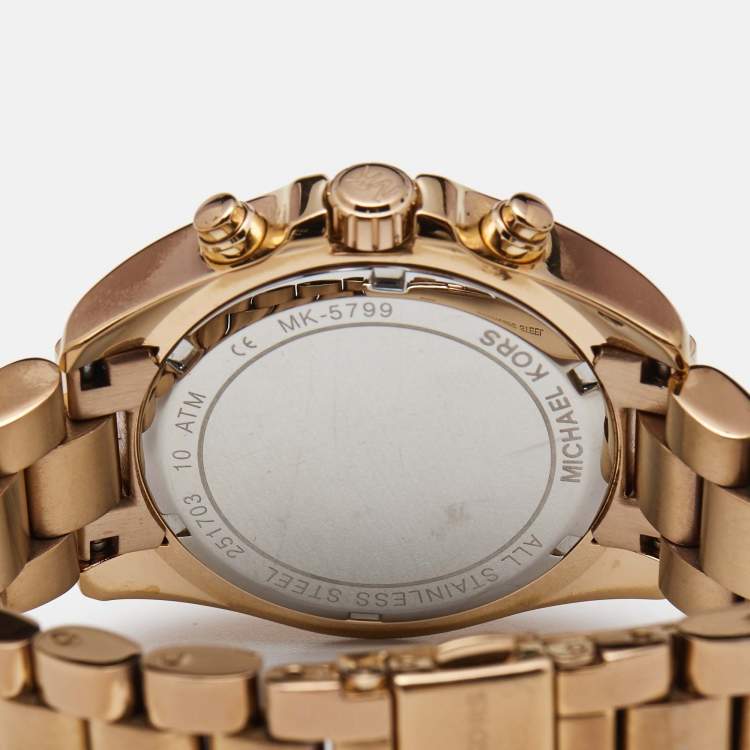 Pre Owned Michael Kors Rose Gold Plated Steel Bradshaw Chronograph MK5799 Women's Wristwatch 37 mm
