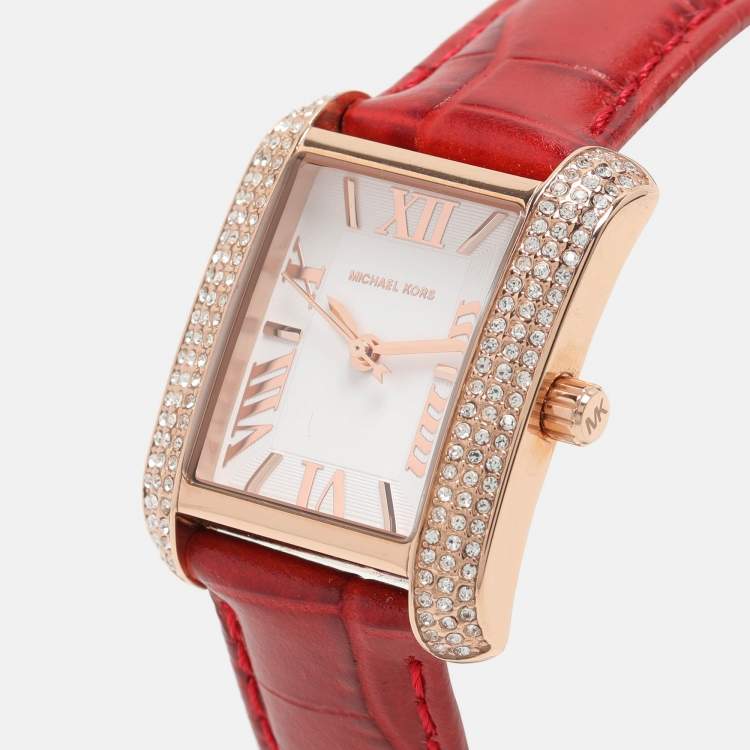 Pre Owned Michael Kors Red Croc Embossed Emery MK4689 Women's Wristwatch 27 mm