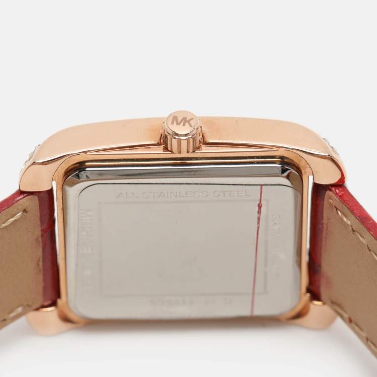 Pre Owned Michael Kors Red Croc Embossed Emery MK4689 Women's Wristwatch 27 mm