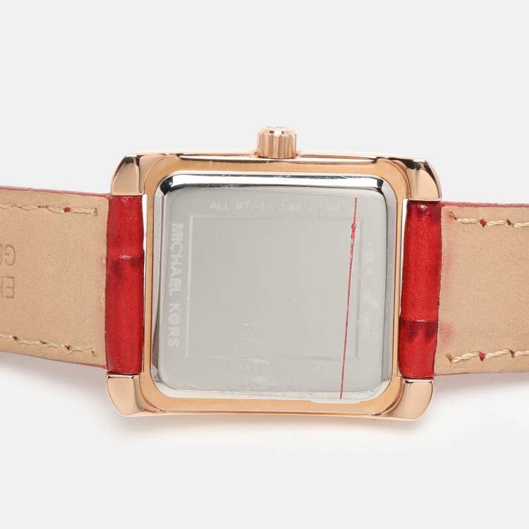 Pre Owned Michael Kors Red Croc Embossed Emery MK4689 Women's Wristwatch 27 mm