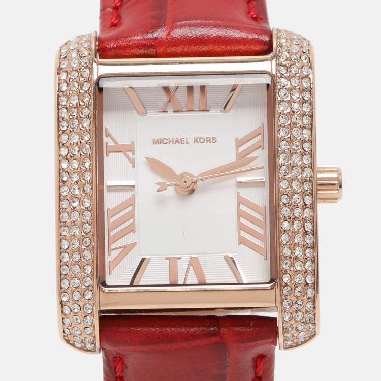 Pre Owned Michael Kors Red Croc Embossed Emery MK4689 Women's Wristwatch 27 mm