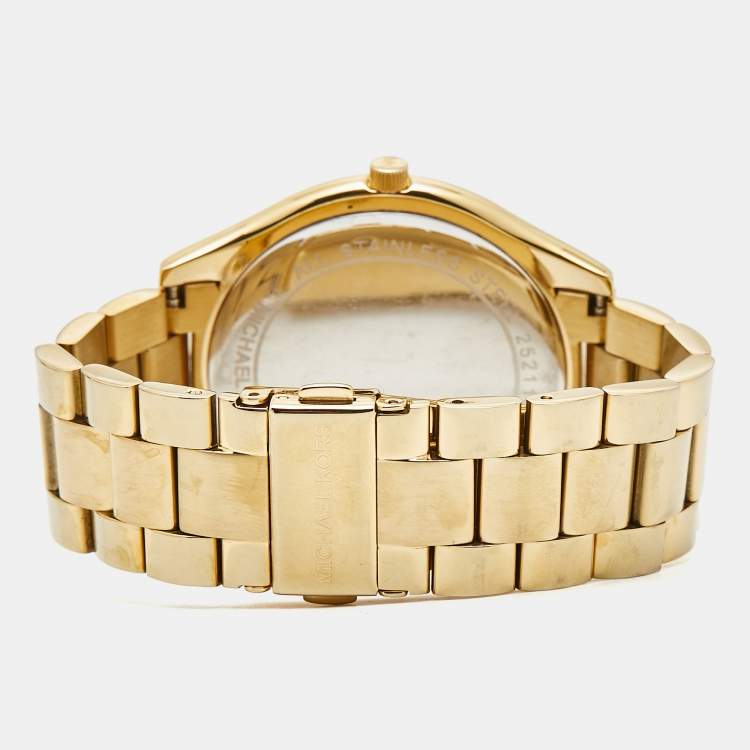 Pre Owned Michael Kors Pink Yellow Gold Plated Stainless Steel Runway MK3264 Women's Wristwatch 42 mm