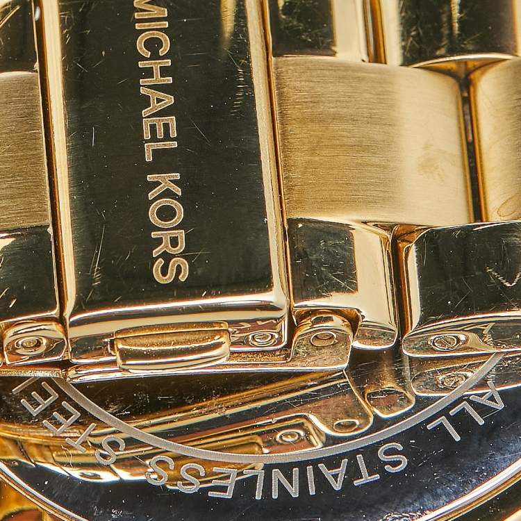 Pre Owned Michael Kors Pink Yellow Gold Plated Stainless Steel Runway MK3264 Women's Wristwatch 42 mm
