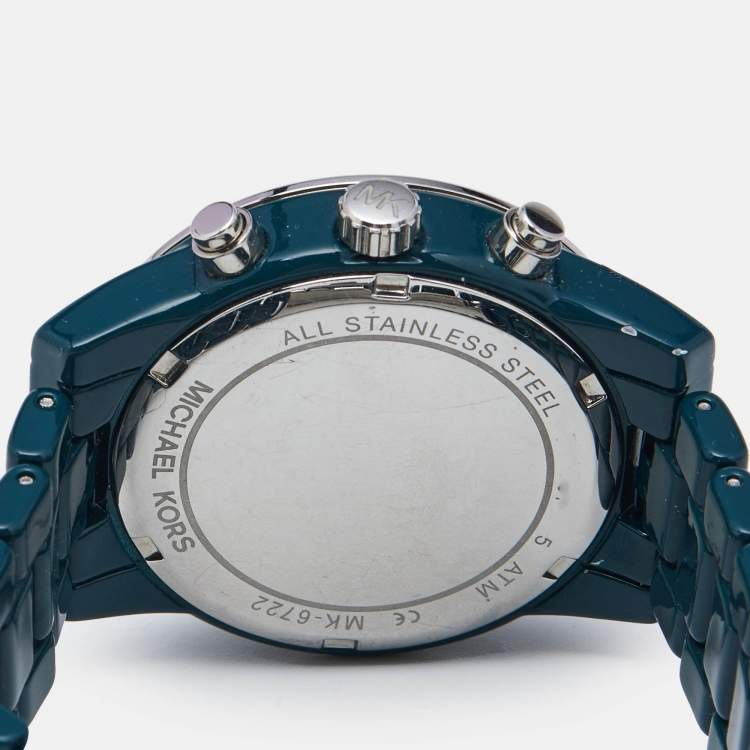 Pre Owned Michael Kors Blue Teal Coated Stainless Steel Ritz MK6722 Women's Wristwatch 37 mm