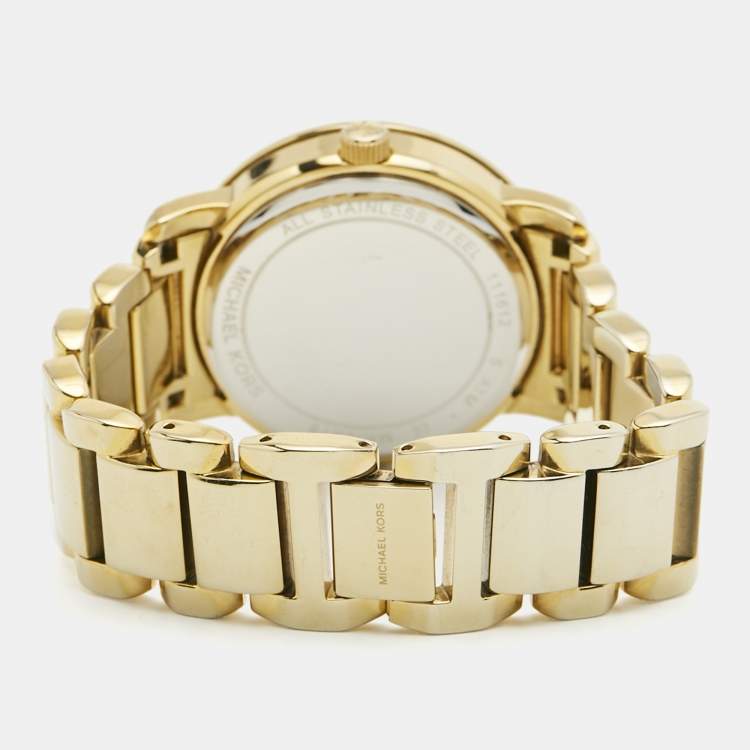 Pre Owned Michael Kors Champagne Gold Plated Stainless Steel Runway MK5432 Women's Wristwatch 38 mm 
