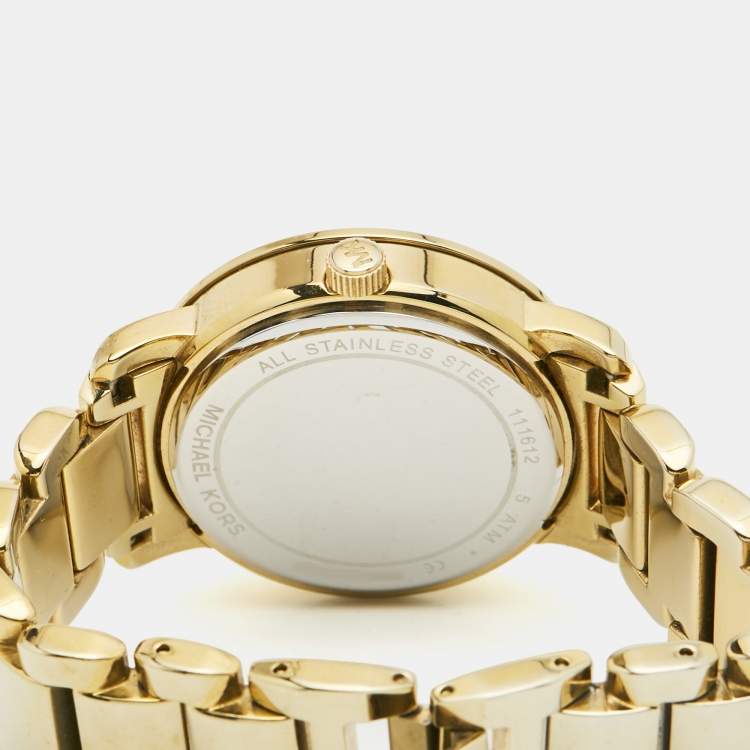 Pre Owned Michael Kors Champagne Gold Plated Stainless Steel Runway MK5432 Women's Wristwatch 38 mm 