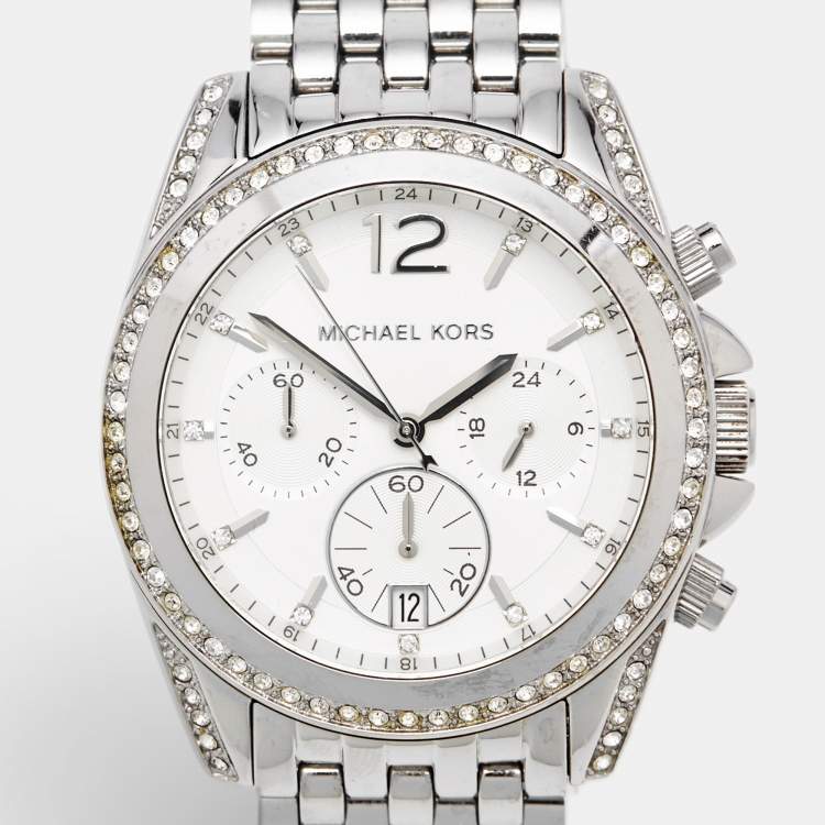 Pre Owned Michael Kors Pressley MK5834 Silver Dial Stainless Steel Women's Wristwatch 39 mm