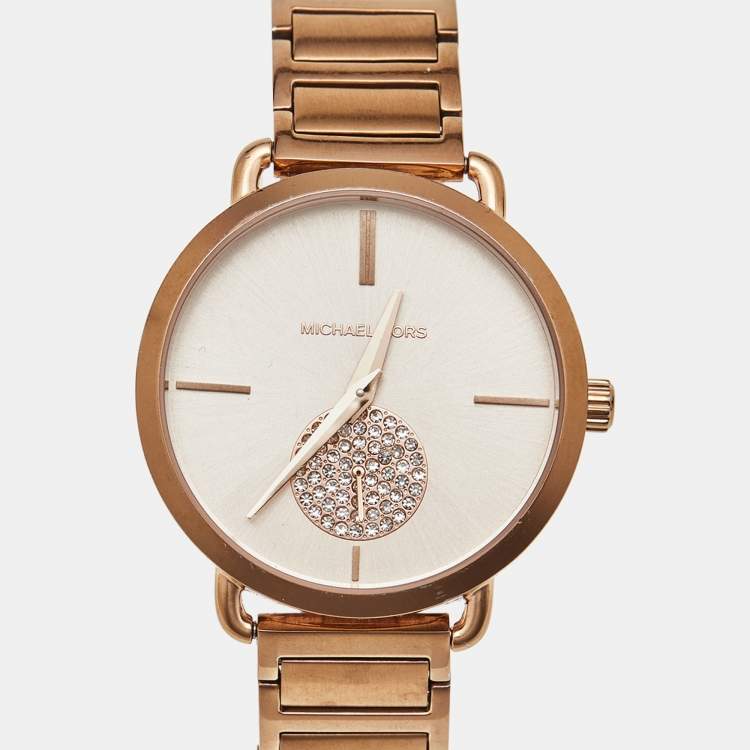 مملوكة مسبقًا Michael Kors Portia MK3640 Champagne Dial Rose Gold PVD Coated Stainless Steel Women's Wristwatch 36 mm