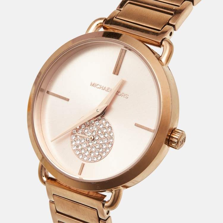 مملوكة مسبقًا Michael Kors Portia MK3640 Champagne Dial Rose Gold PVD Coated Stainless Steel Women's Wristwatch 36 mm