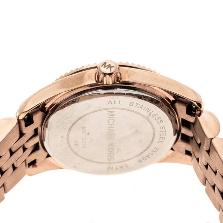 Pre Owned Michael Kors silver White Gold Plated Steel Petite Lexington Rose MK3230 Women's Wristwatch 26 mm