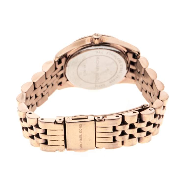 Pre Owned Michael Kors silver White Gold Plated Steel Petite Lexington Rose MK3230 Women's Wristwatch 26 mm