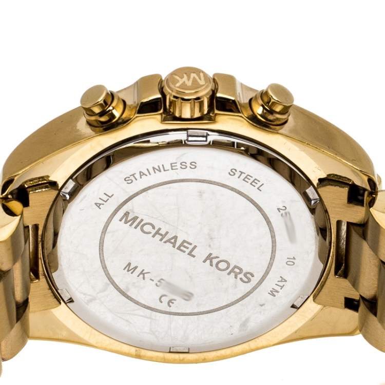 Pre Owned  Michael Kors Yellow Gold Plated Stainless Steel Runway MK6798 Women's Wristwatch 36 mm