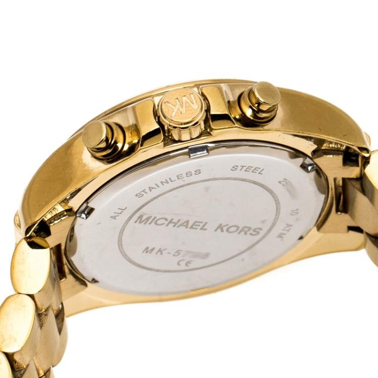 Pre Owned  Michael Kors Yellow Gold Plated Stainless Steel Runway MK6798 Women's Wristwatch 36 mm