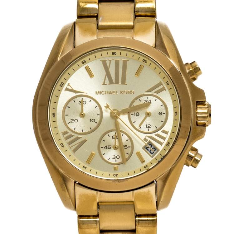 Pre Owned  Michael Kors Yellow Gold Plated Stainless Steel Runway MK6798 Women's Wristwatch 36 mm
