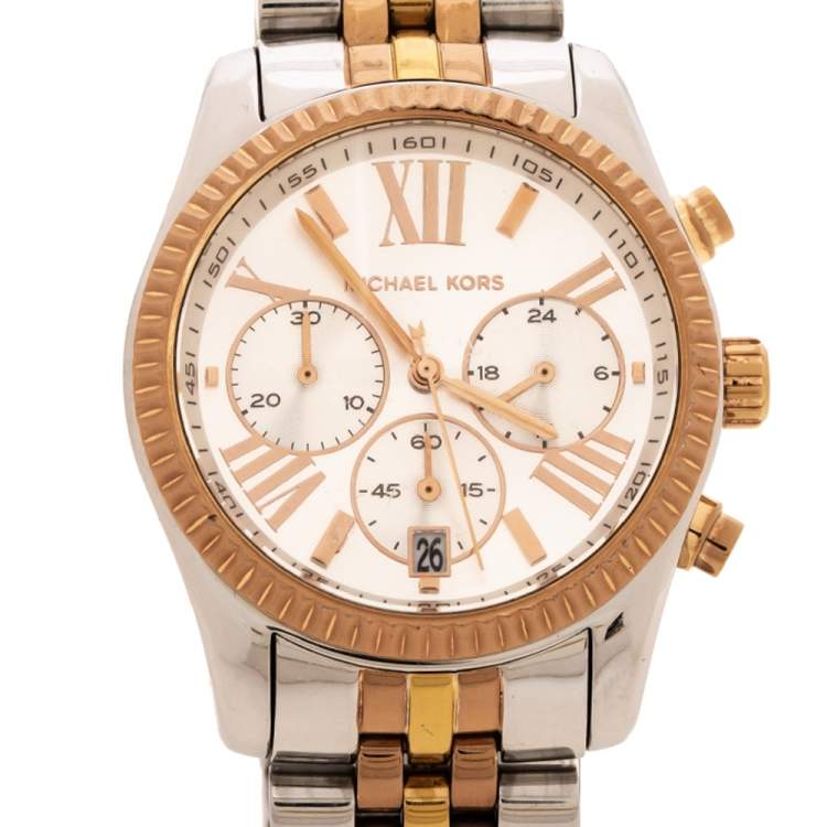 Pre Owned Michael Kors Silver Three-Tone Stainless Steel Lexington MK5735 Women's Wristwatch 38 mm