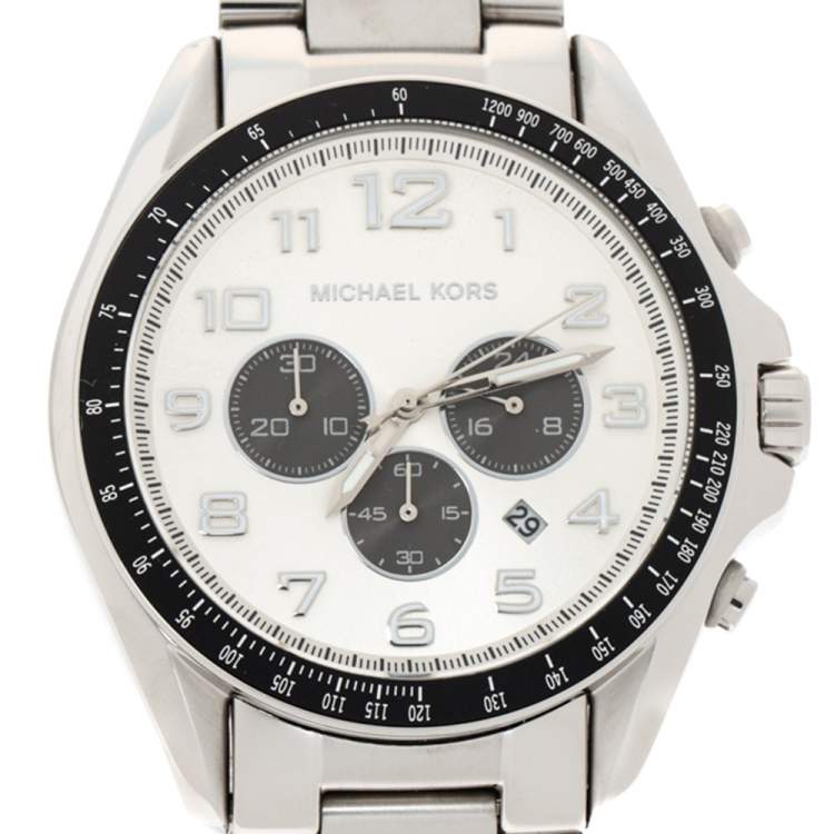 Pre Owned Michael Kors Silver Stainless Steel Bradshaw MK8254 Men's Wristwatch 48 MM