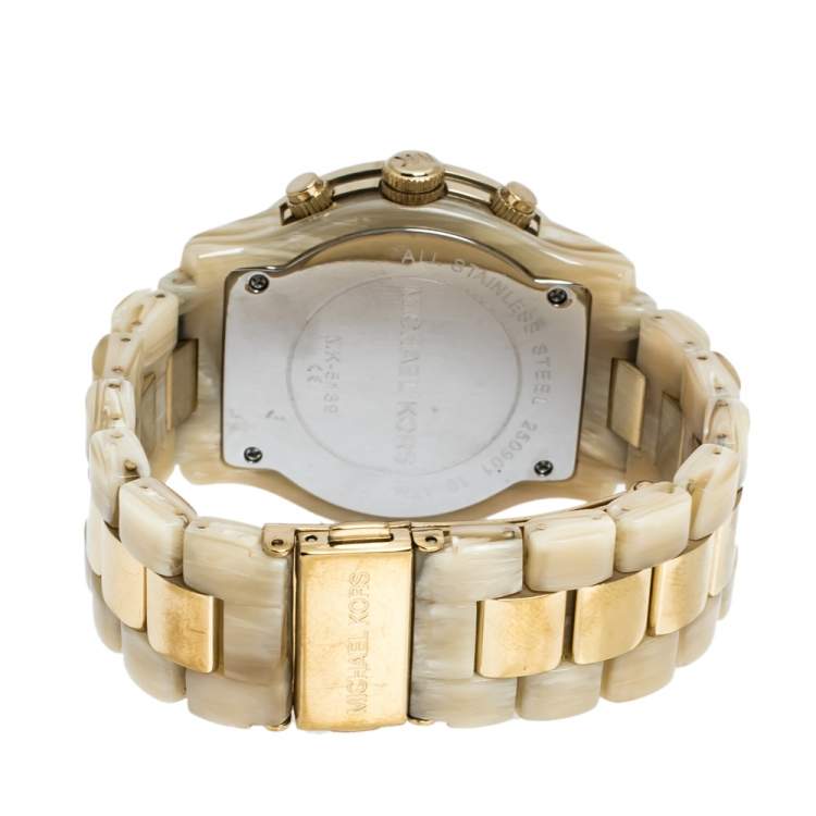 Pre Owned Michael Kors Gold Stainless Steel Acetate MK5139 Women's Wristwatch 38 mm