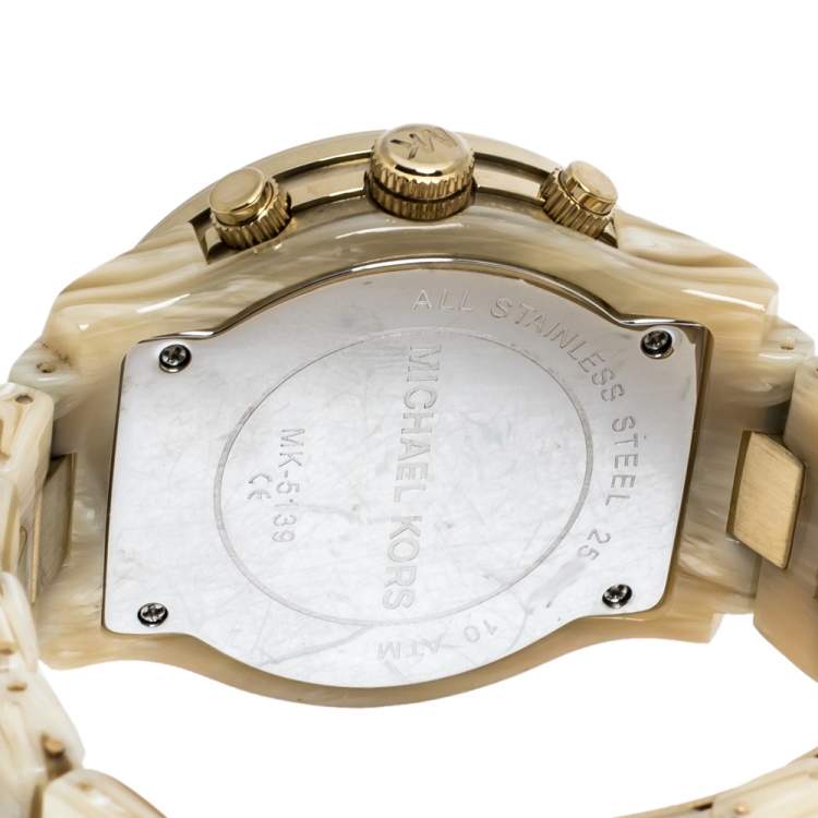 Pre Owned Michael Kors Gold Stainless Steel Acetate MK5139 Women's Wristwatch 38 mm