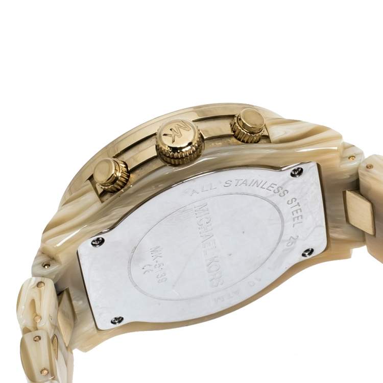 Pre Owned Michael Kors Gold Stainless Steel Acetate MK5139 Women's Wristwatch 38 mm