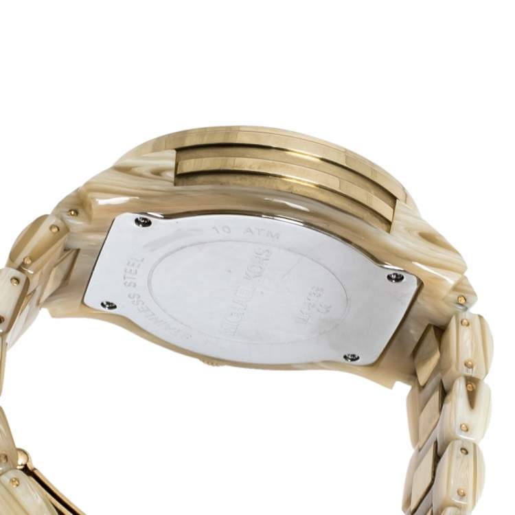 Pre Owned Michael Kors Gold Stainless Steel Acetate MK5139 Women's Wristwatch 38 mm