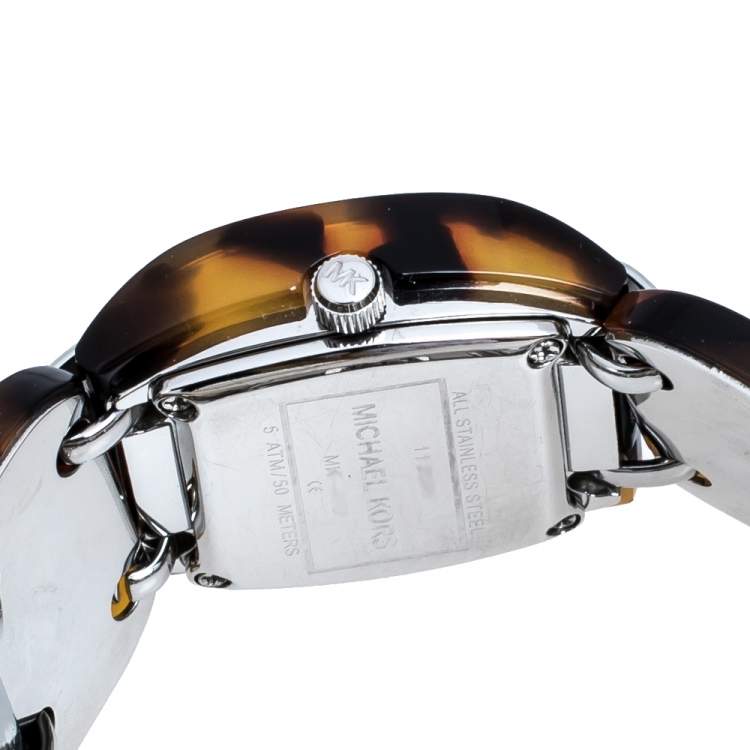 Pre Owned Michael Kors Brown Tortoise Acetate Stainless Steel MK4178 Women's Wristwatch 26 mm