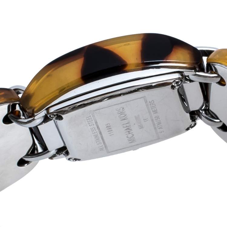 Pre Owned Michael Kors Brown Tortoise Acetate Stainless Steel MK4178 Women's Wristwatch 26 mm