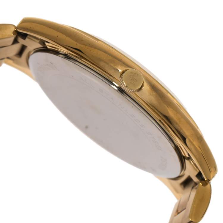 Pre Owned Michael Kors Yellow Gold Tone Stainless Steel Slim Runway MK3590 Women's Wristwatch 42 mm