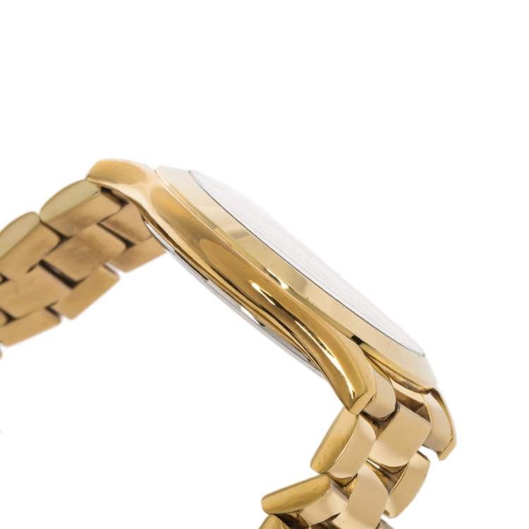 Pre Owned Michael Kors Yellow Gold Tone Stainless Steel Slim Runway MK3590 Women's Wristwatch 42 mm