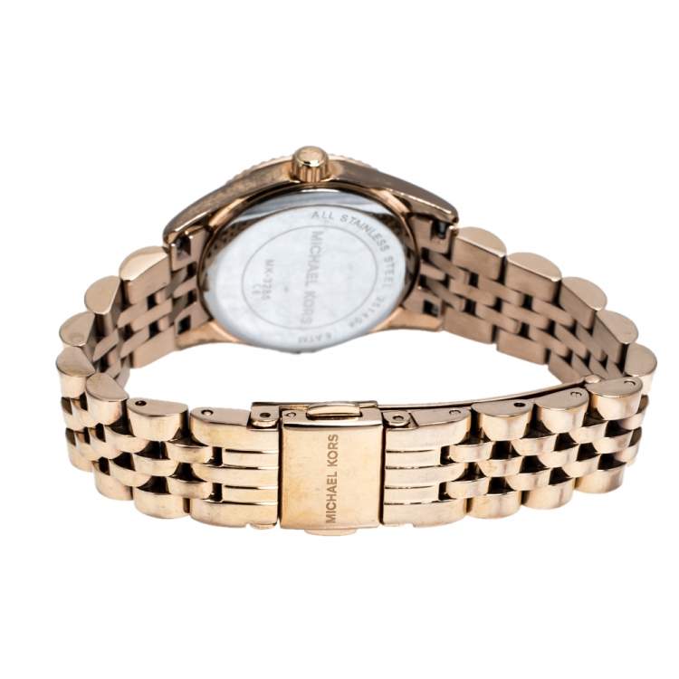 Pre Owned Michael Kors Pink Rose Gold Tone Stainless Steel Lexington Petite MK3285 Women's Wristwatch 26 mm