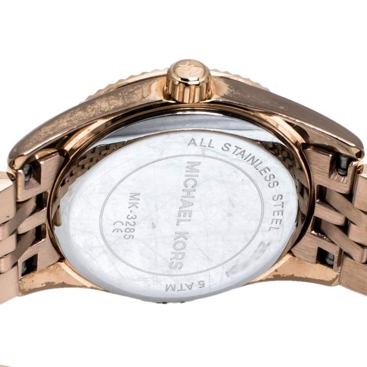 Pre Owned Michael Kors Pink Rose Gold Tone Stainless Steel Lexington Petite MK3285 Women's Wristwatch 26 mm