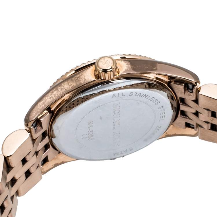 Pre Owned Michael Kors Pink Rose Gold Tone Stainless Steel Lexington Petite MK3285 Women's Wristwatch 26 mm