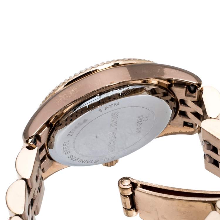 Pre Owned Michael Kors Pink Rose Gold Tone Stainless Steel Lexington Petite MK3285 Women's Wristwatch 26 mm