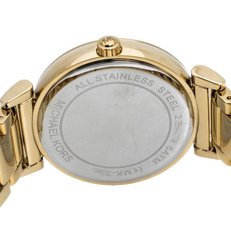 Pre Owned Michael Kors Black/Crystal Pave Gold Tone Stainless Steel Catlin MK3338 Women's Wristwatch 38 mm