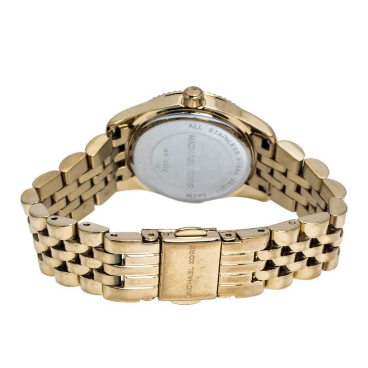 Pre Owned Michael Kors Opaline White Gold Tone Stainless Steel Lexington Petite MK3229 Women's Wristwatch 26 mm