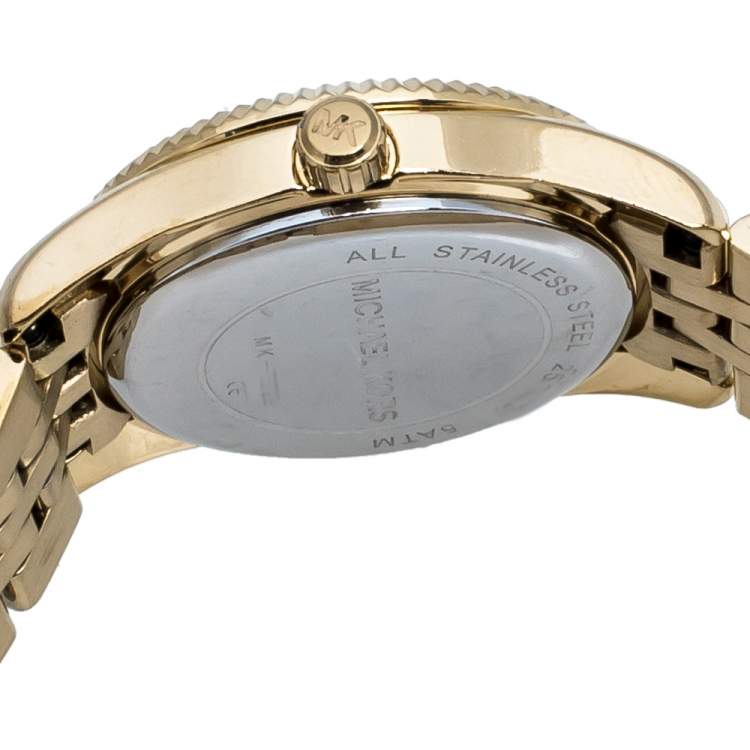 Pre Owned Michael Kors Opaline White Gold Tone Stainless Steel Lexington Petite MK3229 Women's Wristwatch 26 mm