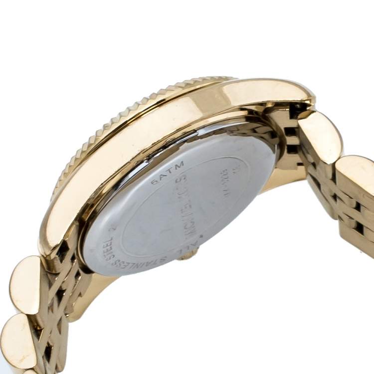 Pre Owned Michael Kors Opaline White Gold Tone Stainless Steel Lexington Petite MK3229 Women's Wristwatch 26 mm