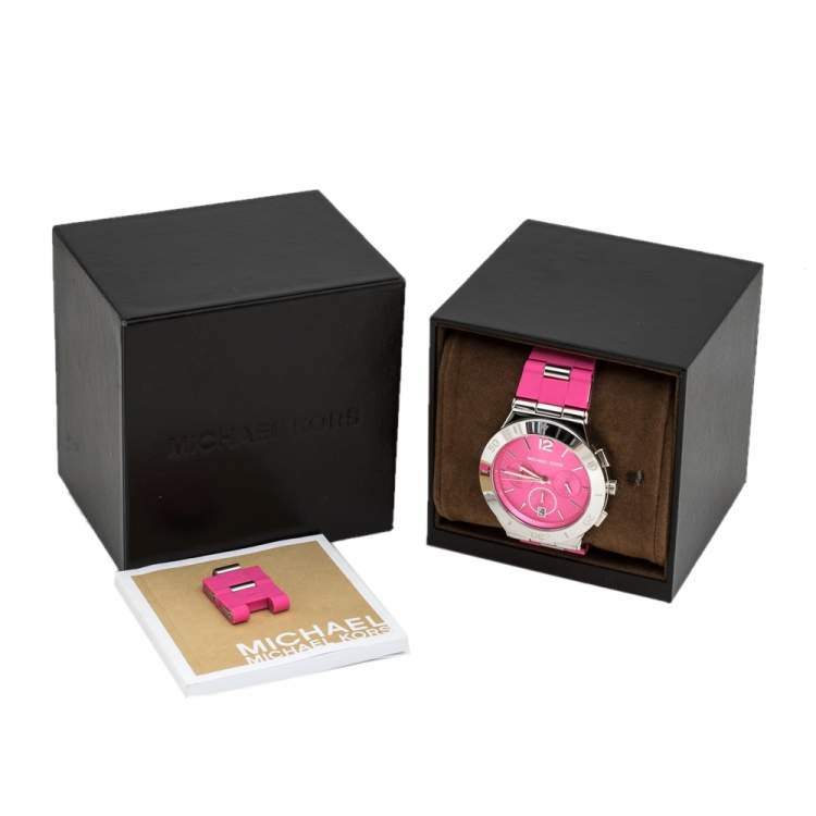 Pre Owned Michael Kors Pink Stainless Steel Wyatt MK6170 Women's Wristwatch 40 mm