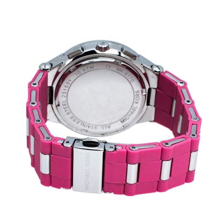 Pre Owned Michael Kors Pink Stainless Steel Wyatt MK6170 Women's Wristwatch 40 mm