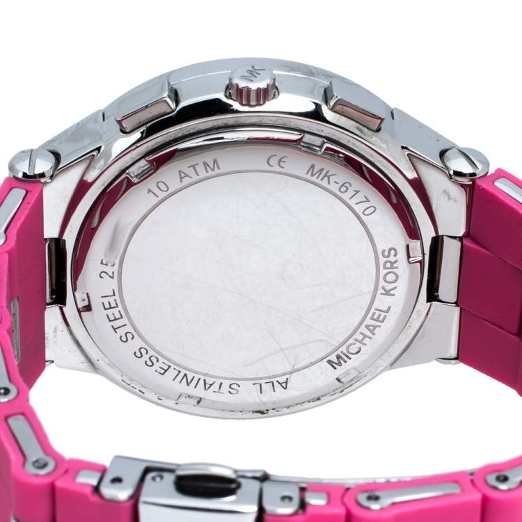 Pre Owned Michael Kors Pink Stainless Steel Wyatt MK6170 Women's Wristwatch 40 mm