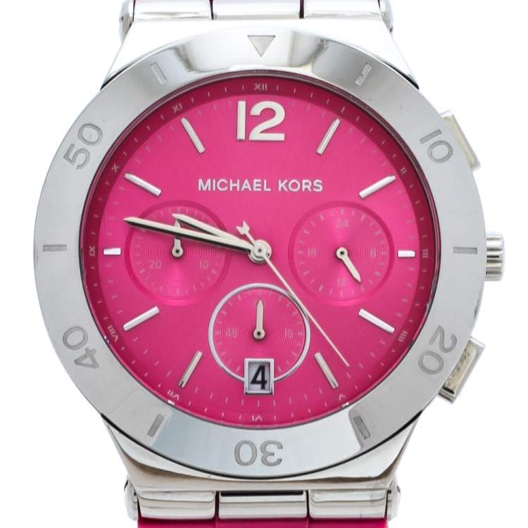 Pre Owned Michael Kors Pink Stainless Steel Wyatt MK6170 Women's Wristwatch 40 mm