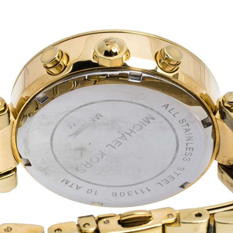 Pre Owned Michael Kors Yellow Gold Tone Stainless Steel Parker MK5354 Women's Wristwatch 39 mm