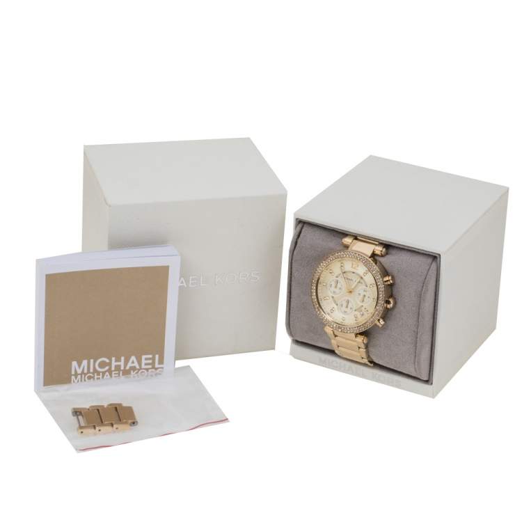 Pre Owned Michael Kors Yellow Gold Tone Stainless Steel Parker MK5354 Women's Wristwatch 39 mm