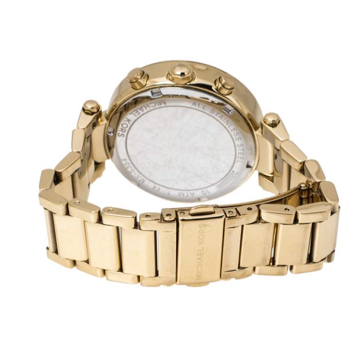 Pre Owned Michael Kors Yellow Gold Tone Stainless Steel Parker MK5354 Women's Wristwatch 39 mm