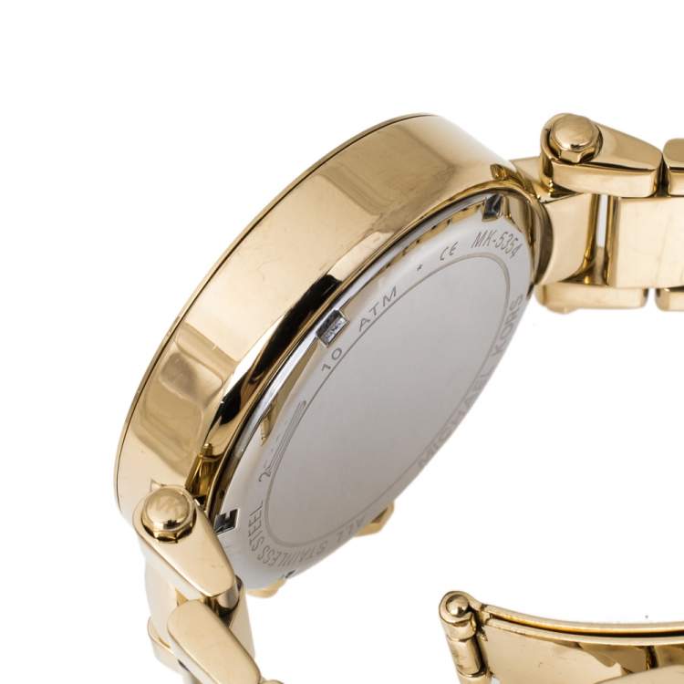 Pre Owned Michael Kors Yellow Gold Tone Stainless Steel Parker MK5354 Women's Wristwatch 39 mm