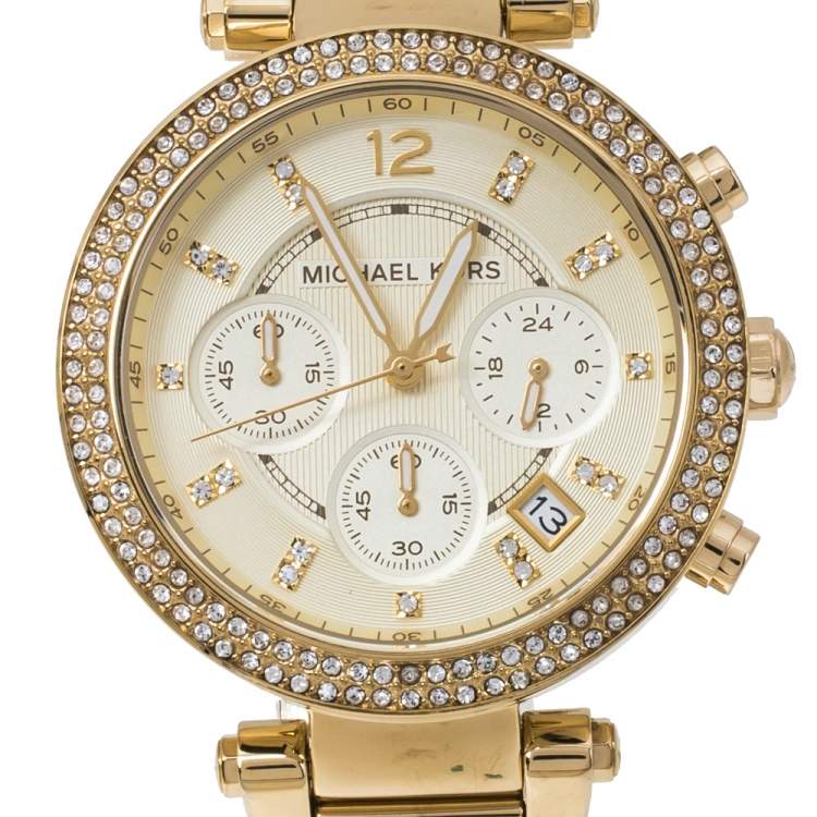 Pre Owned Michael Kors Yellow Gold Tone Stainless Steel Parker MK5354 Women's Wristwatch 39 mm